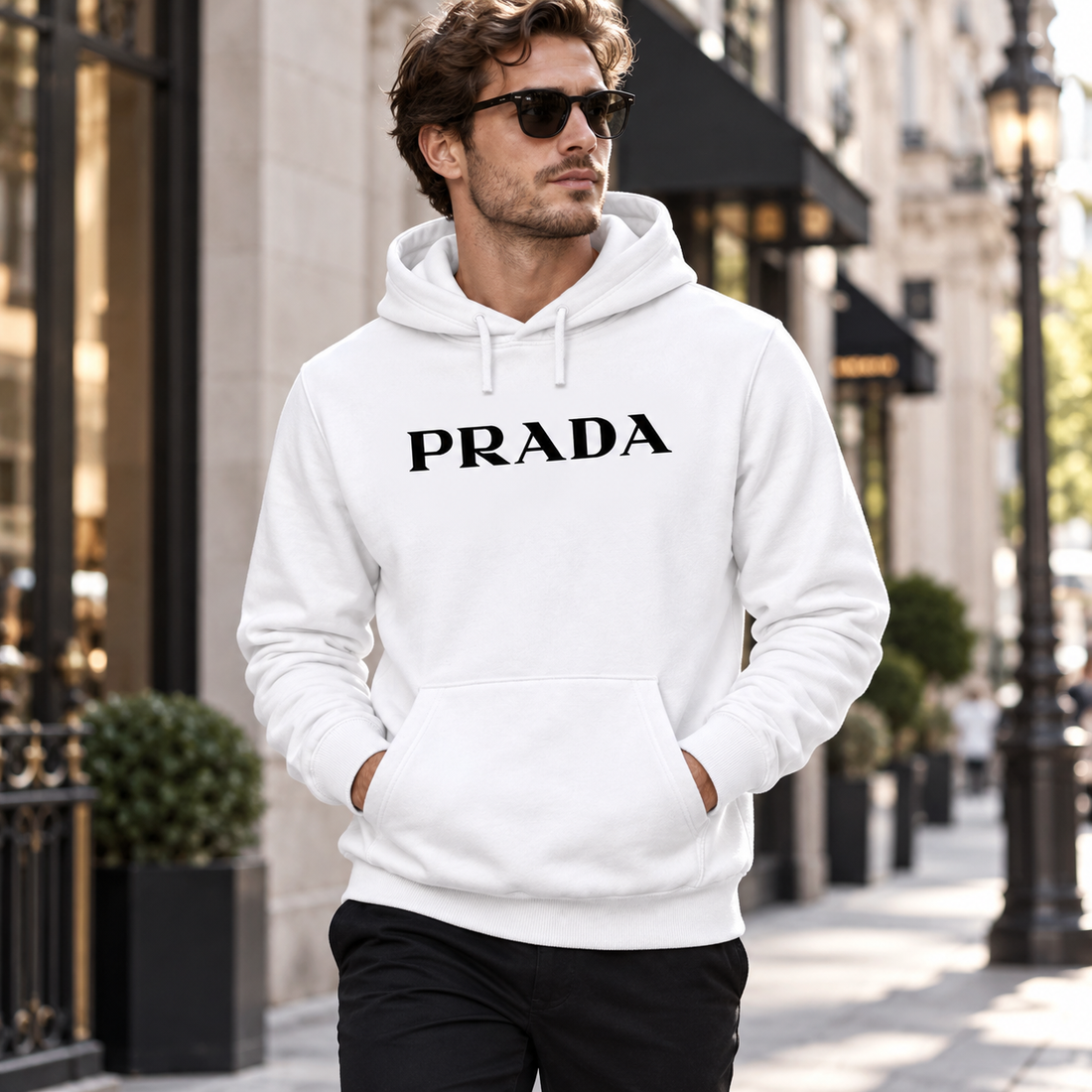 Men's Prada Pullover Hoodie - White - Image 2