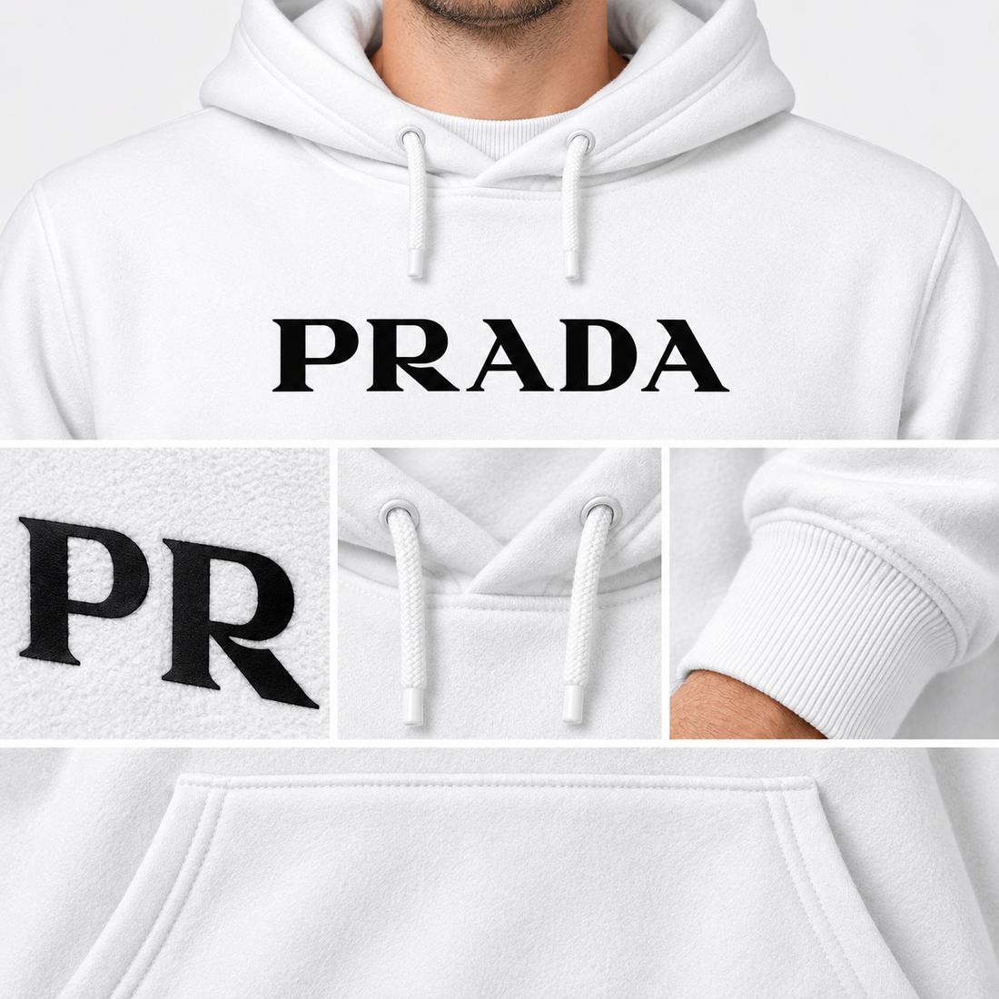 Men's Prada Pullover Hoodie - White - Image 3