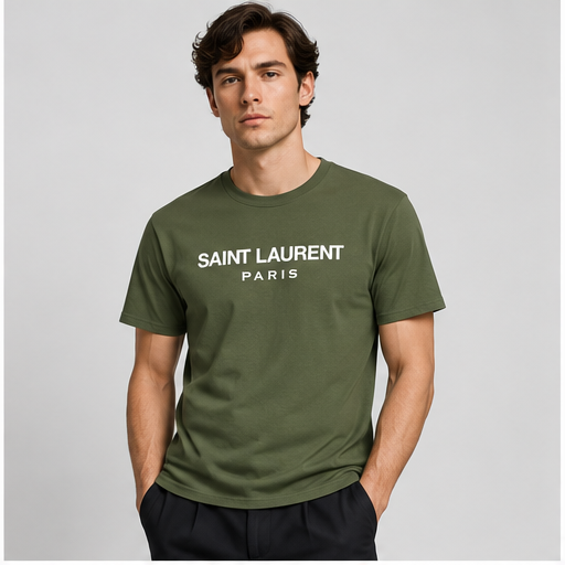 Men's Saint Laurent Cotton T-Shirt | Color: Army Green | Image 2