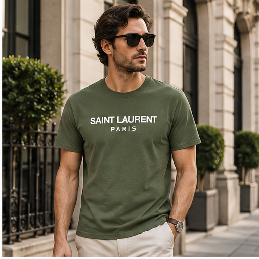 Men's Saint Laurent Cotton T-Shirt | Color: Army Green | Image 3