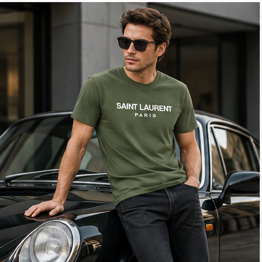 Men's Saint Laurent Cotton T-Shirt | Color: Army Green | Image 4