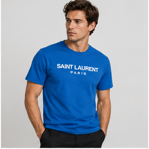 Men's Saint Laurent Cotton T-Shirt | Color: Blue | Image 2
