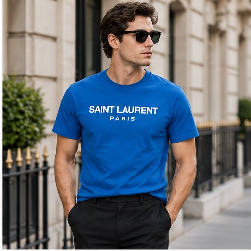 Men's Saint Laurent Cotton T-Shirt | Color: Blue | Image 3