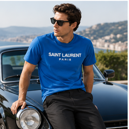 Men's Saint Laurent Cotton T-Shirt | Color: Blue | Image 4