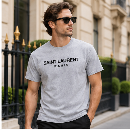 Men's Saint Laurent Cotton T-Shirt | Color: Grey | Image 3
