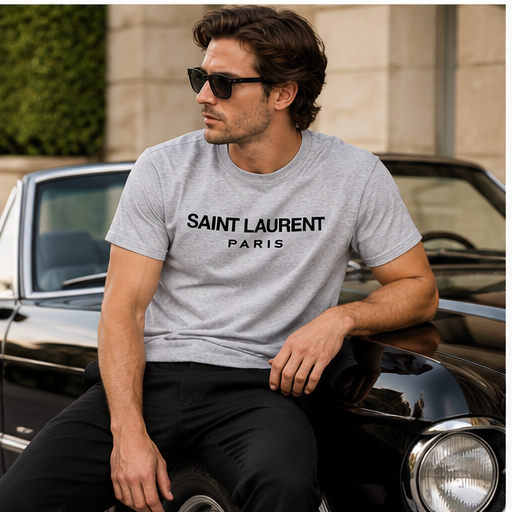 Men's Saint Laurent Cotton T-Shirt | Color: Grey | Image 4