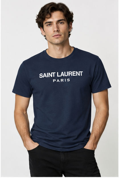Men's Saint Laurent Cotton T-Shirt | Color: Navy | Image 2