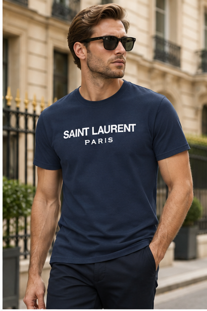 Men's Saint Laurent Cotton T-Shirt | Color: Navy | Image 3
