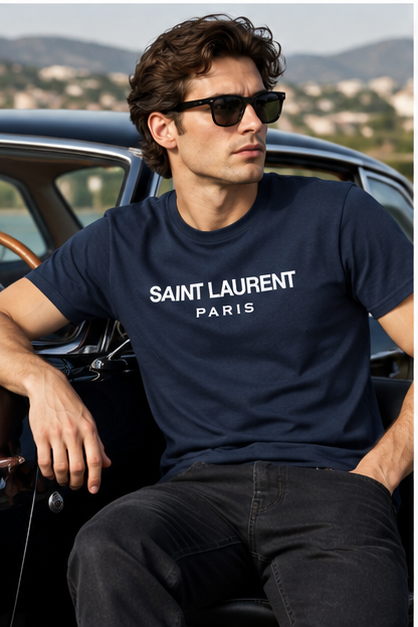 Men's Saint Laurent Cotton T-Shirt | Color: Navy | Image 4