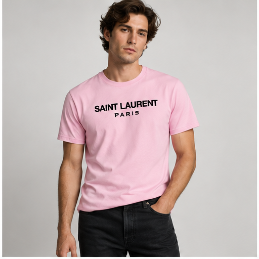 Men's Saint Laurent Cotton T-Shirt | Color: Pink | Image 2