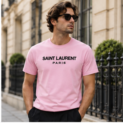 Men's Saint Laurent Cotton T-Shirt | Color: Pink | Image 3
