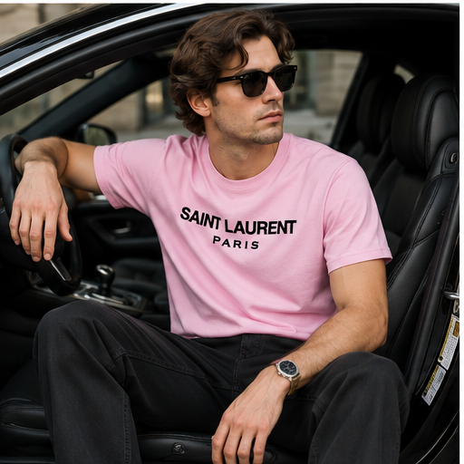 Men's Saint Laurent Cotton T-Shirt | Color: Pink | Image 4