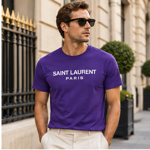 Men's Saint Laurent Cotton T-Shirt | Color: Purple | Image 3