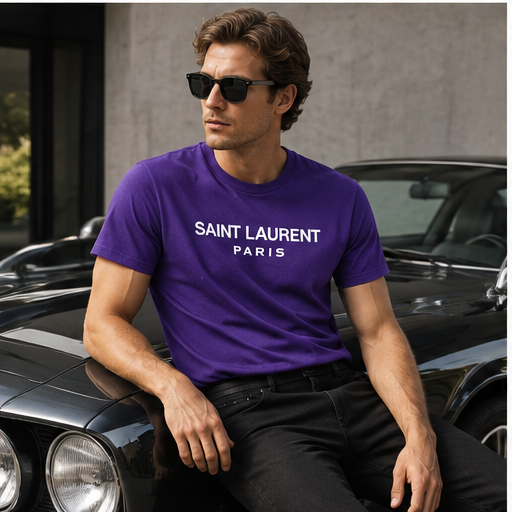 Men's Saint Laurent Cotton T-Shirt | Color: Purple | Image 4