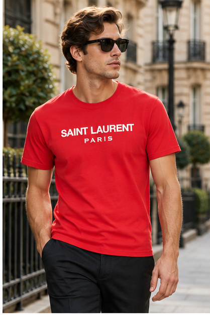 Men's Saint Laurent Cotton T-Shirt | Color: Red | Image 3