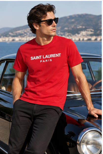 Men's Saint Laurent Cotton T-Shirt | Color: Red | Image 4