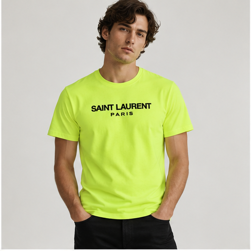 Men's Saint Laurent Cotton T-Shirt | Color: Safety Green | Image 2