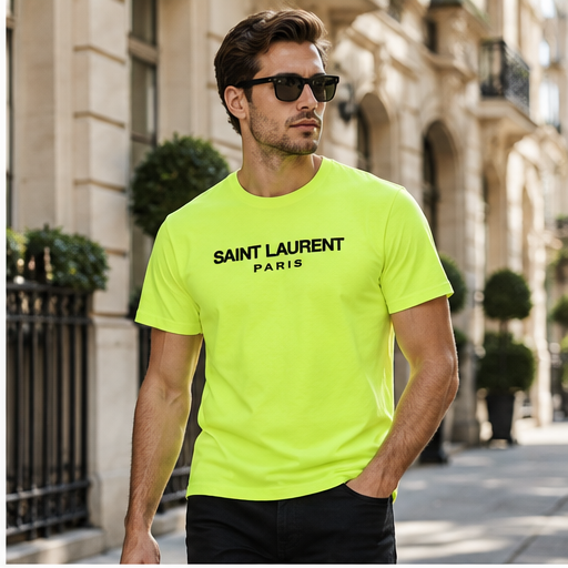 Men's Saint Laurent Cotton T-Shirt | Color: Safety Green | Image 3