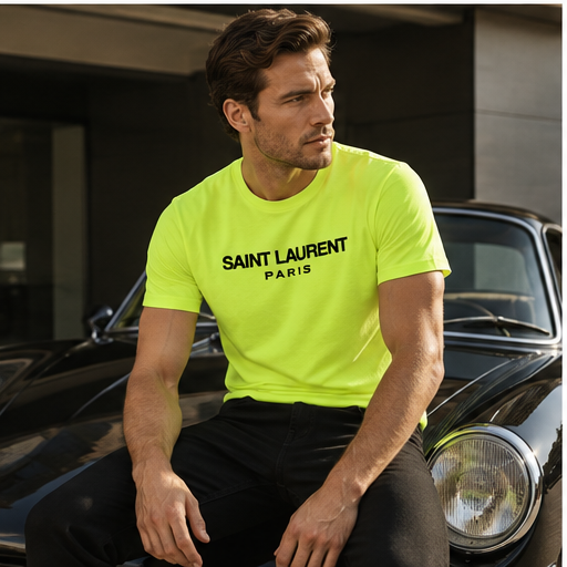 Men's Saint Laurent Cotton T-Shirt | Color: Safety Green | Image 4