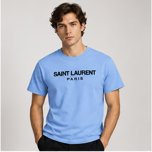 Men's Saint Laurent Cotton T-Shirt | Color: Sky Blue | Image 2