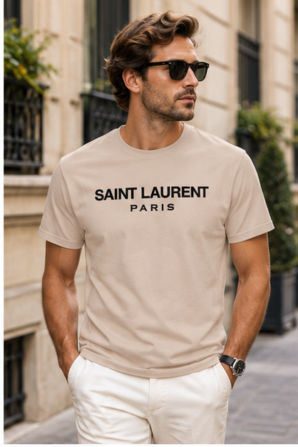 Men's Saint Laurent Cotton T-Shirt | Color: Tan | Image 3