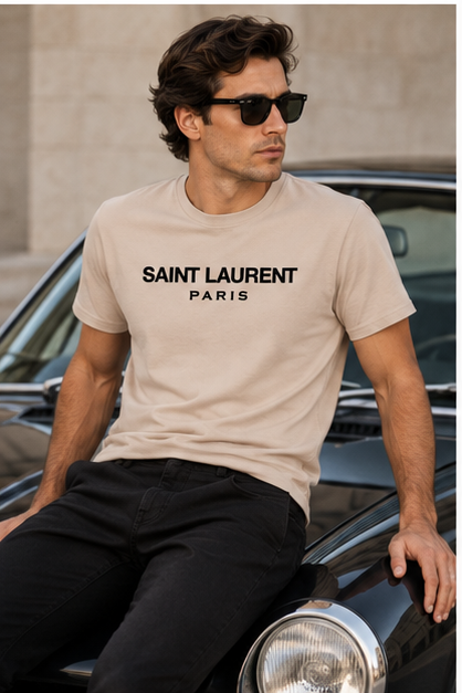 Men's Saint Laurent Cotton T-Shirt | Color: Tan | Image 4