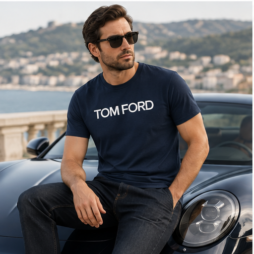 Men's Tom Ford Cotton T-Shirt | Color: Navy | Image 4