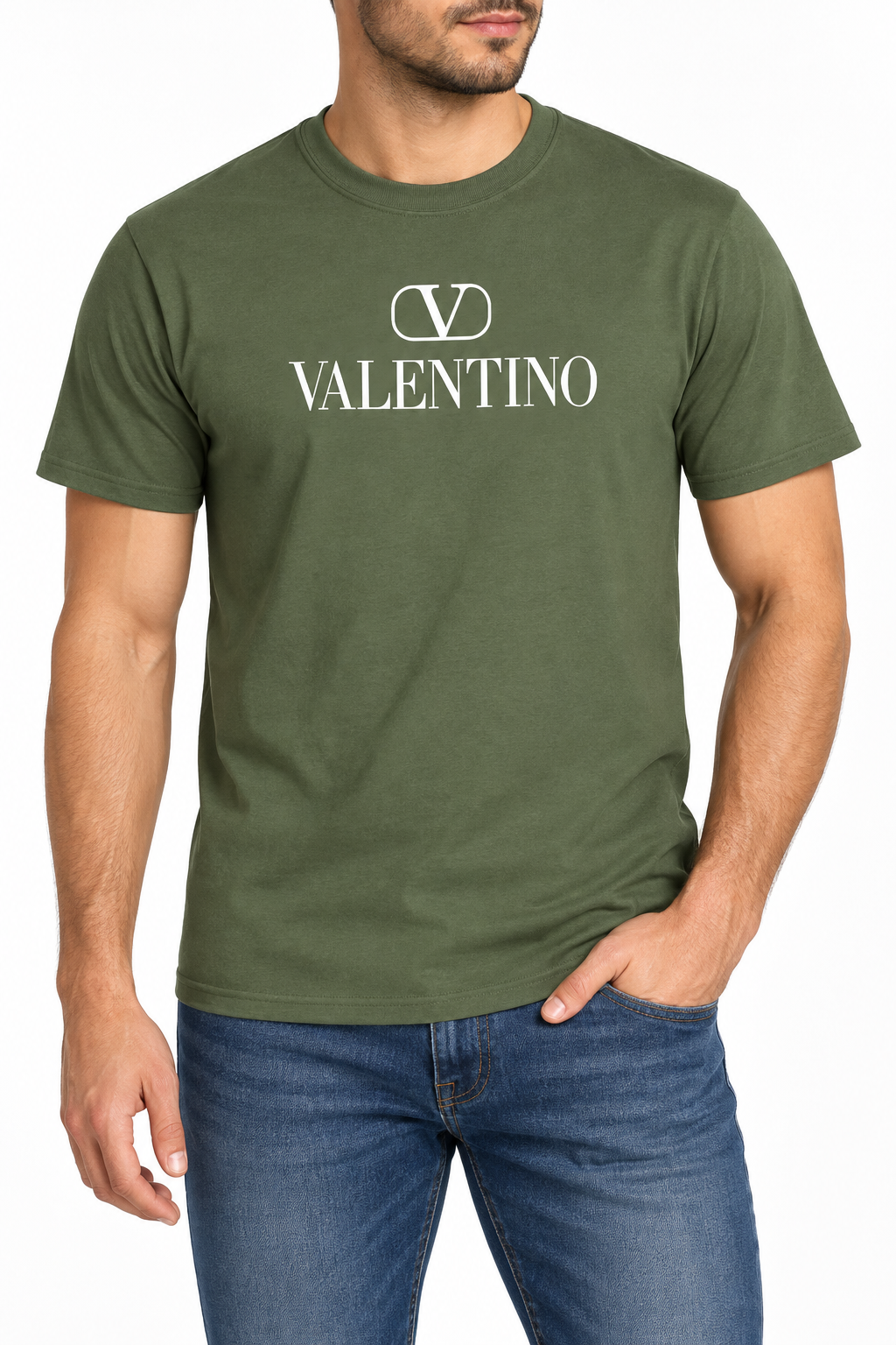 Men's Valentino Cotton T-Shirt | Color: Army Green | Image 2