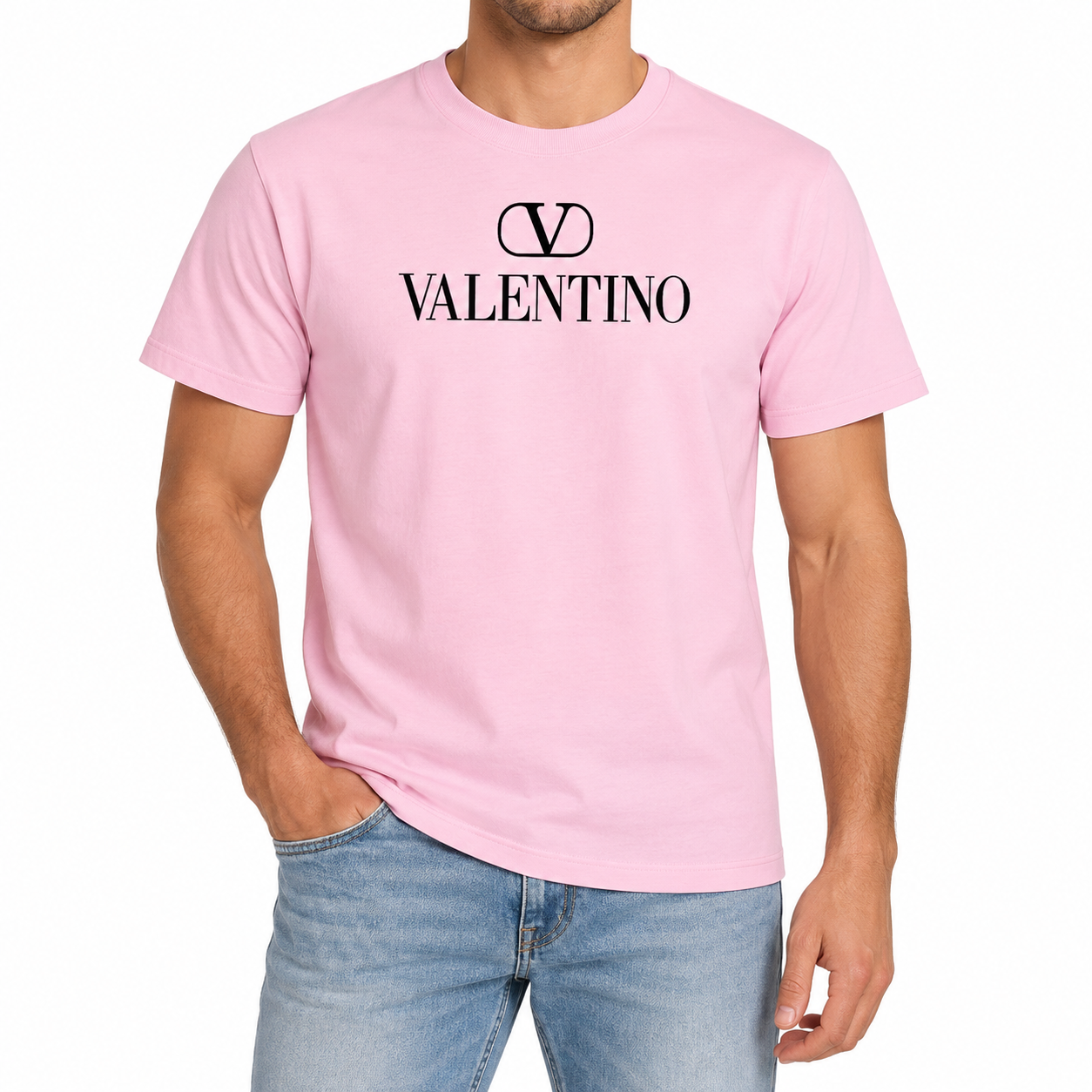 Men's Valentino Cotton T-Shirt | Color: Pink | Image 2