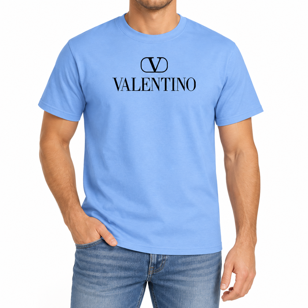 Men's Valentino Cotton T-Shirt | Color: Sky Blue | Image 2