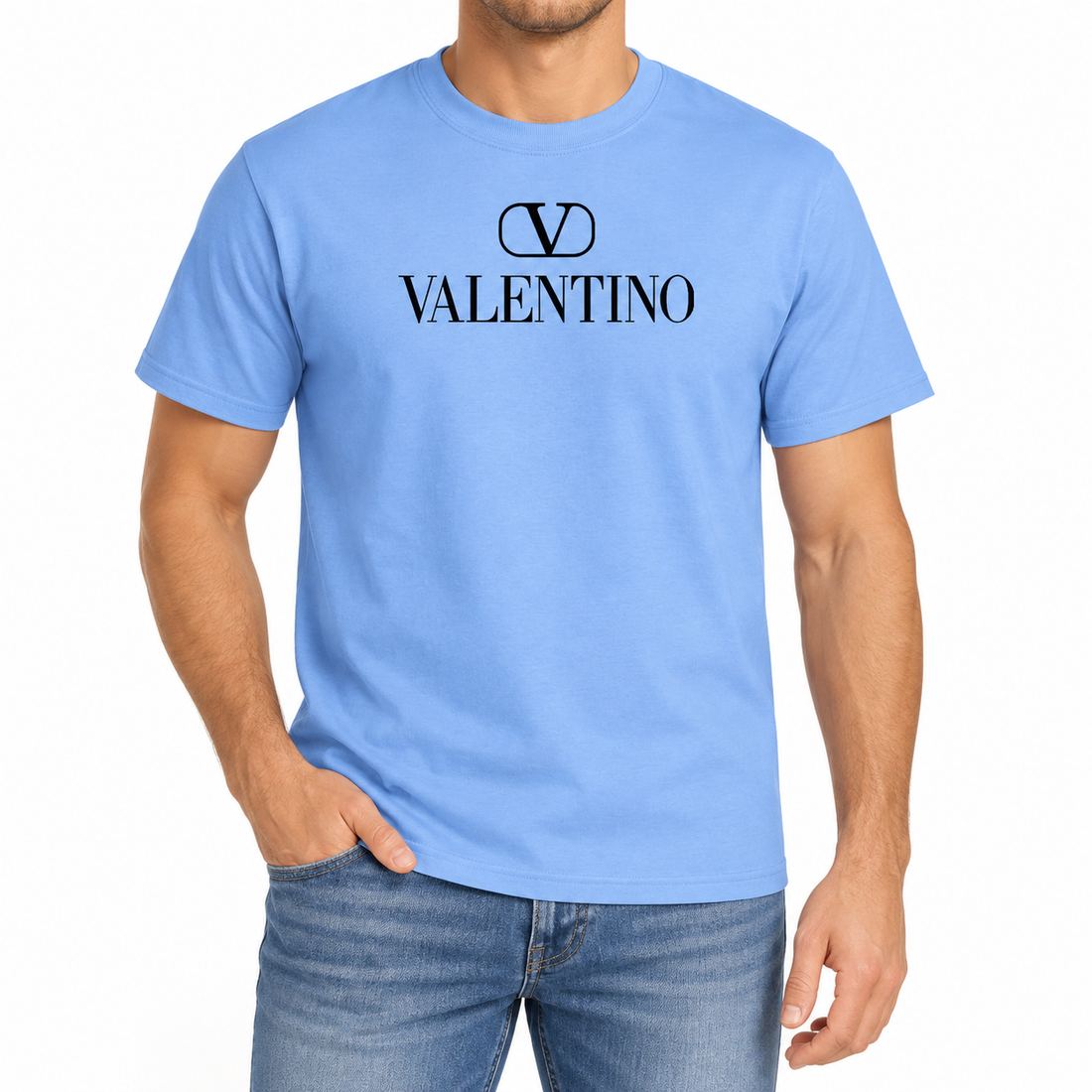 Men's Valentino Cotton T-Shirt | Color: Sky Blue | Image 2