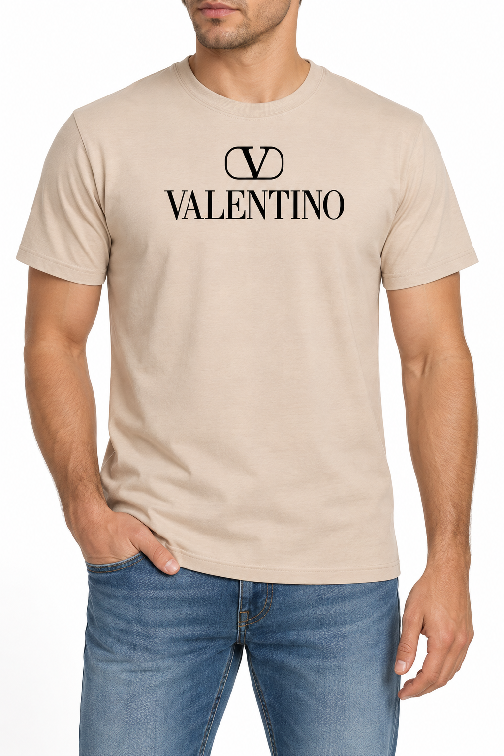Men's Valentino Cotton T-Shirt | Color: Tan | Image 2