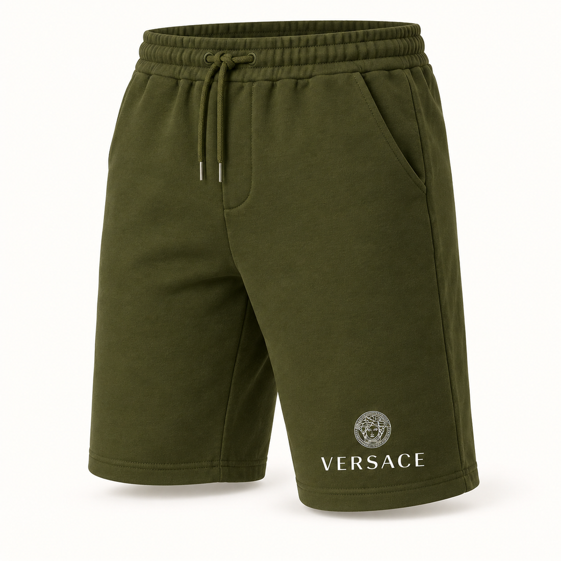 Men's Versace Athletic Fleece Shorts | Color: Army Green | Image 1