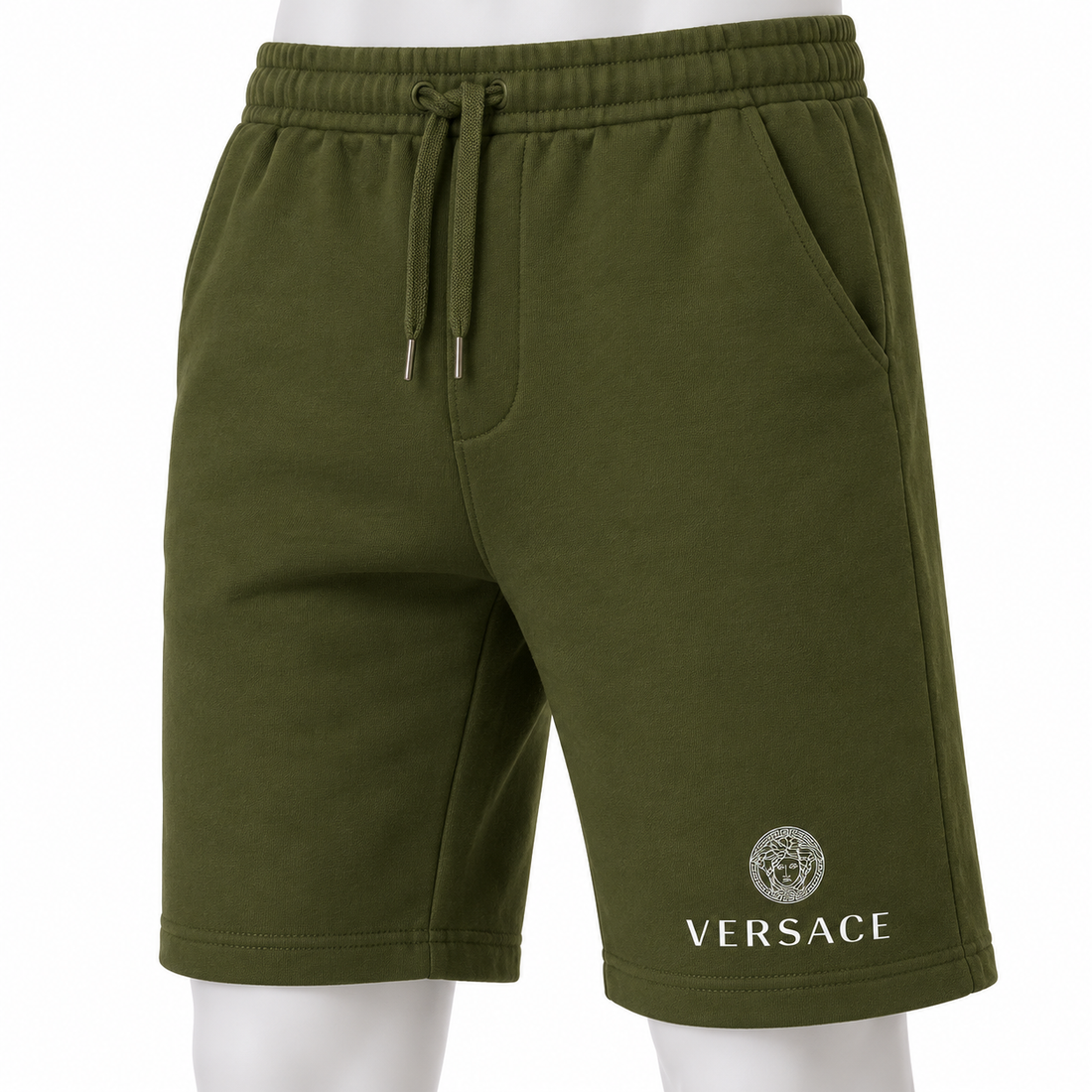 Men's Versace Athletic Fleece Shorts | Color: Army Green | Image 5