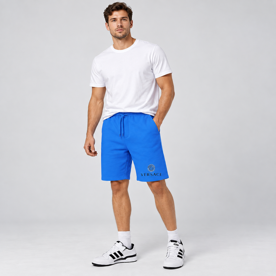 Men's Versace Athletic Fleece Shorts | Color: Azure | Image 2