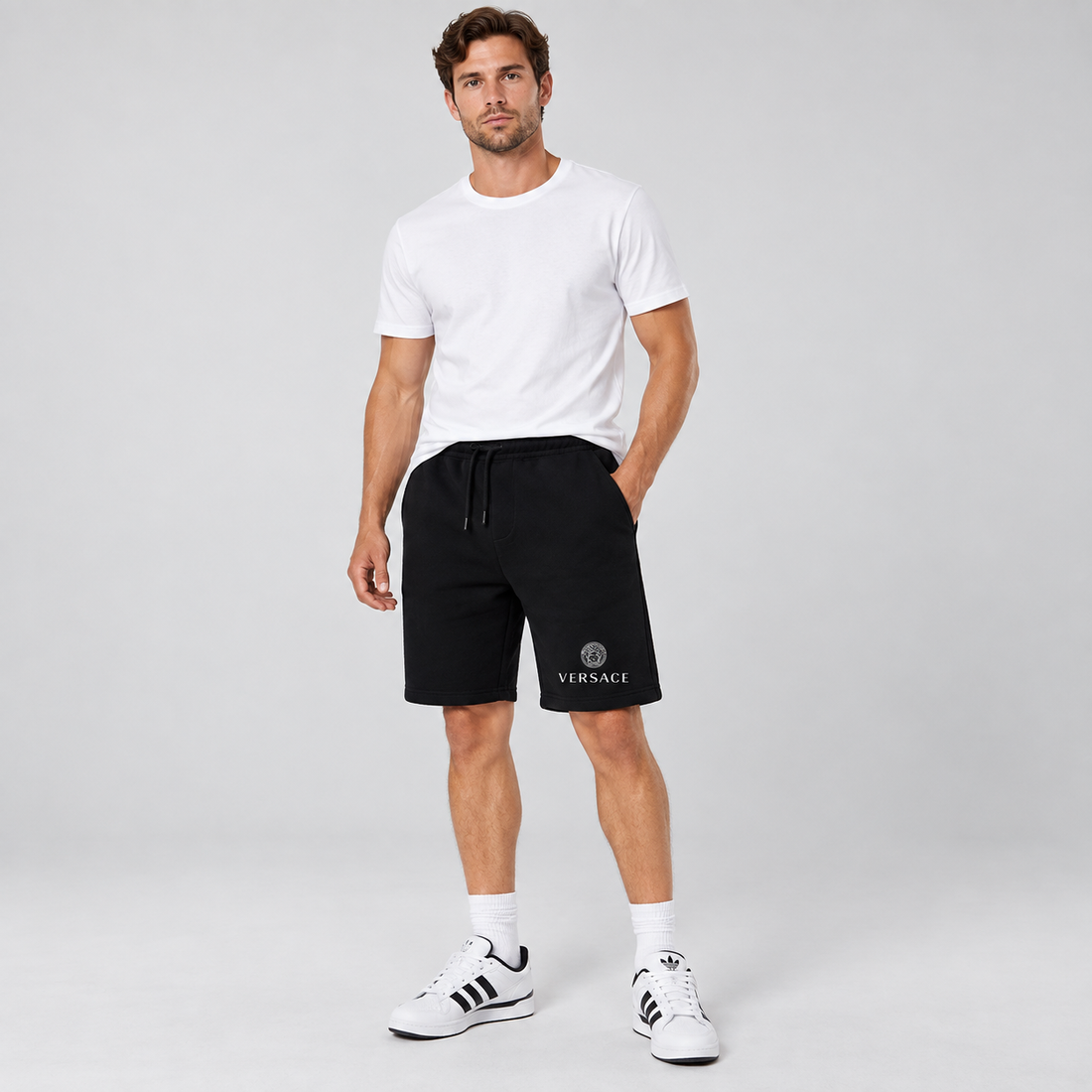 Men's Versace Athletic Fleece Shorts | Color: Black | Image 2
