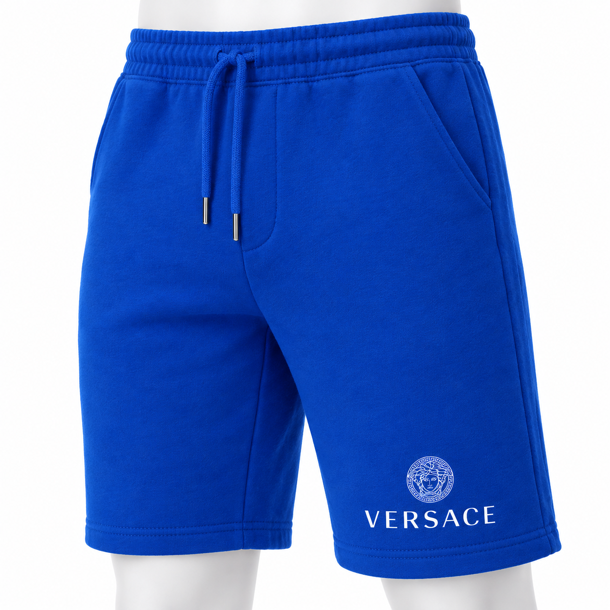 Men's Versace Athletic Fleece Shorts | Color: Blue | Image 5