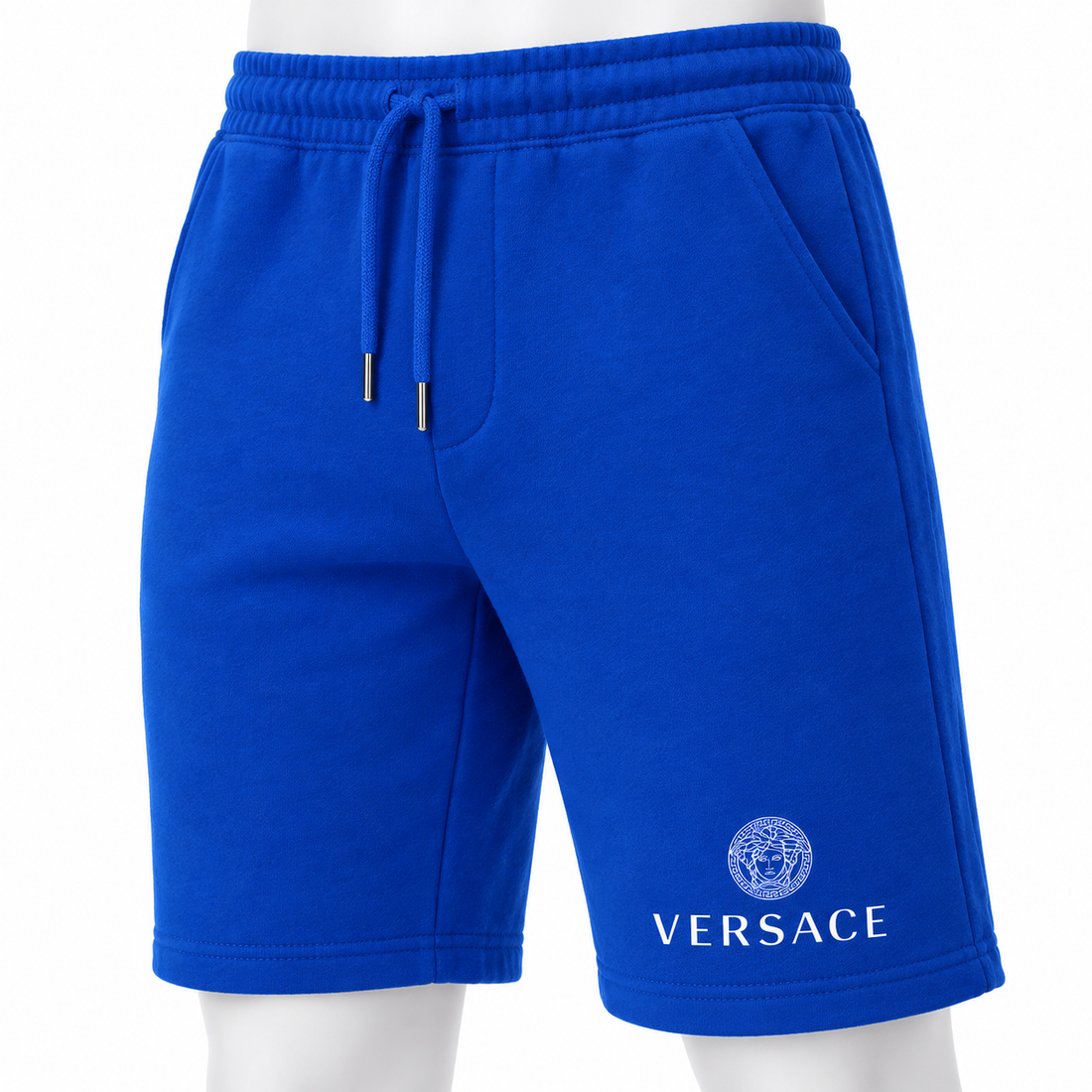 Men's Versace Athletic Fleece Shorts | Color: Blue | Image 5