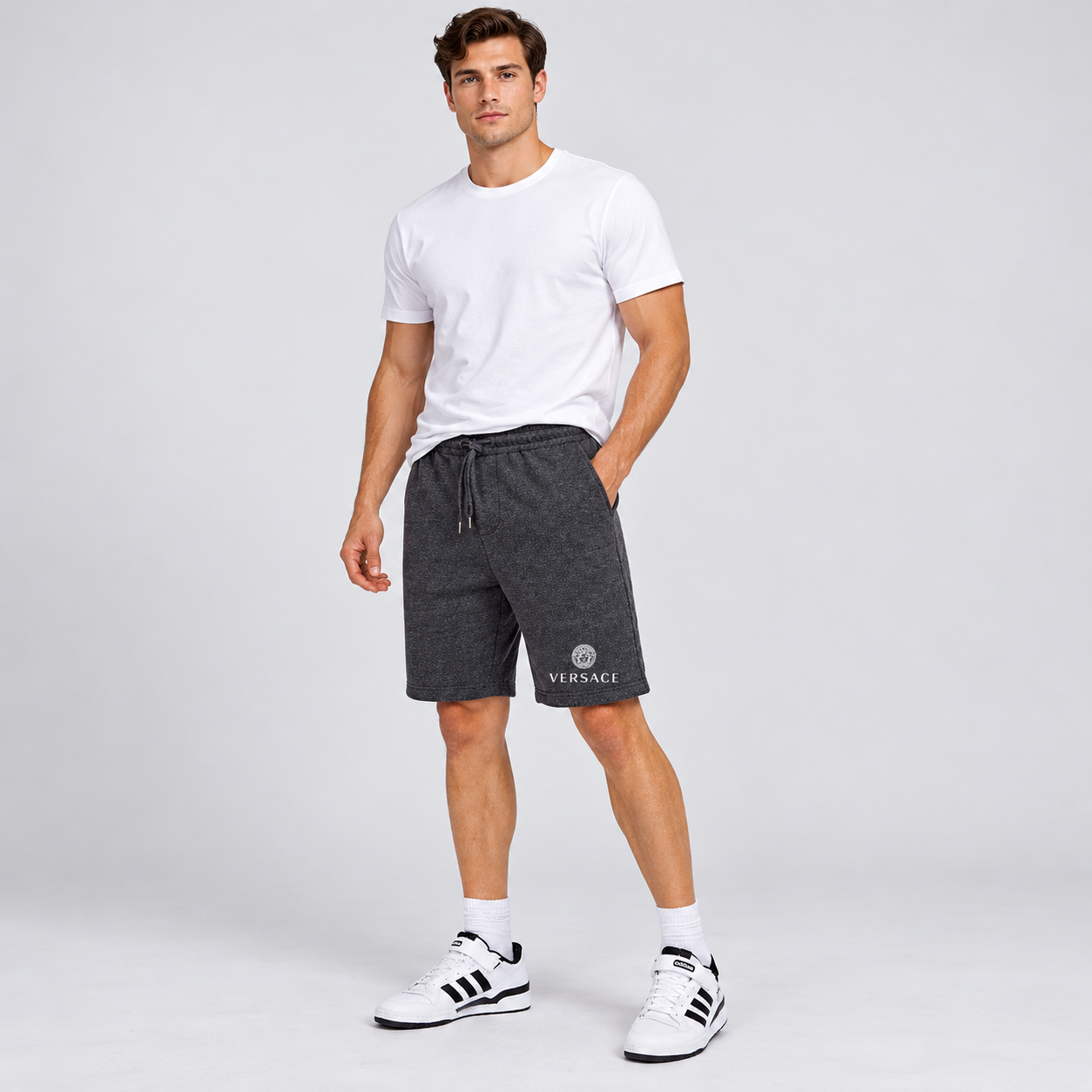 Men's Versace Athletic Fleece Shorts | Color: Dark Heather | Image 2