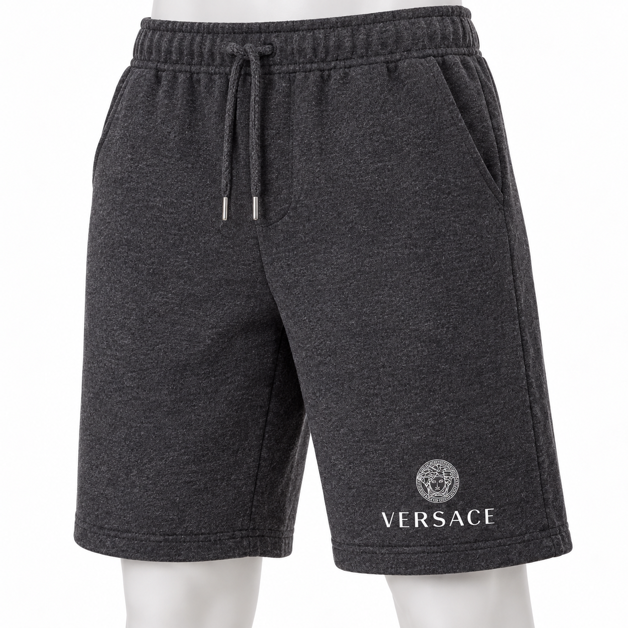 Men's Versace Athletic Fleece Shorts | Color: Dark Heather | Image 5