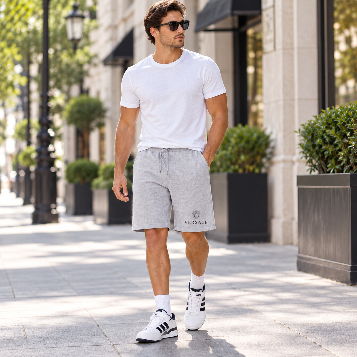 Men's Versace Athletic Fleece Shorts | Color: Grey | Image 3