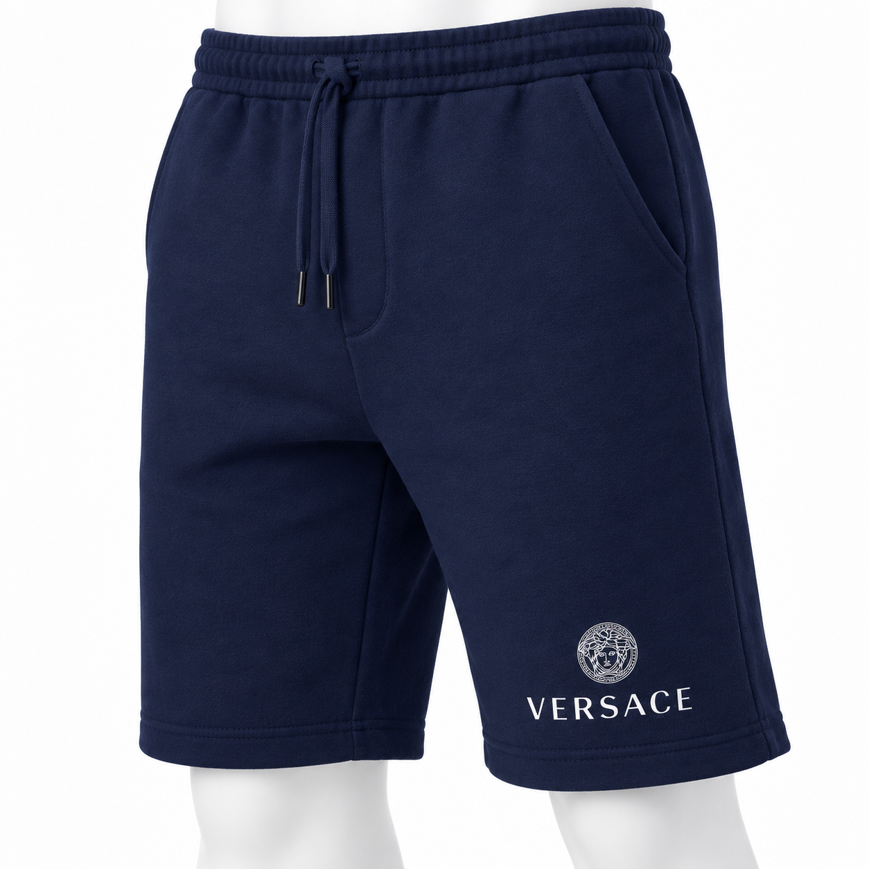 Men's Versace Athletic Fleece Shorts | Color: Navy | Image 5