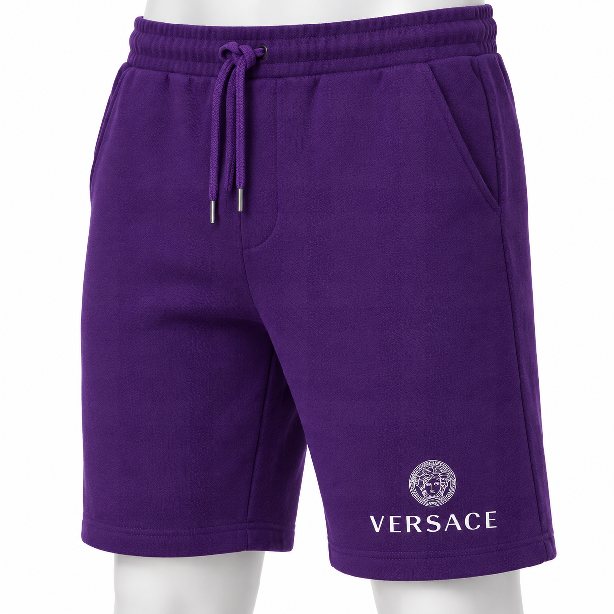 Men's Versace Athletic Fleece Shorts | Color: Purple | Image 5