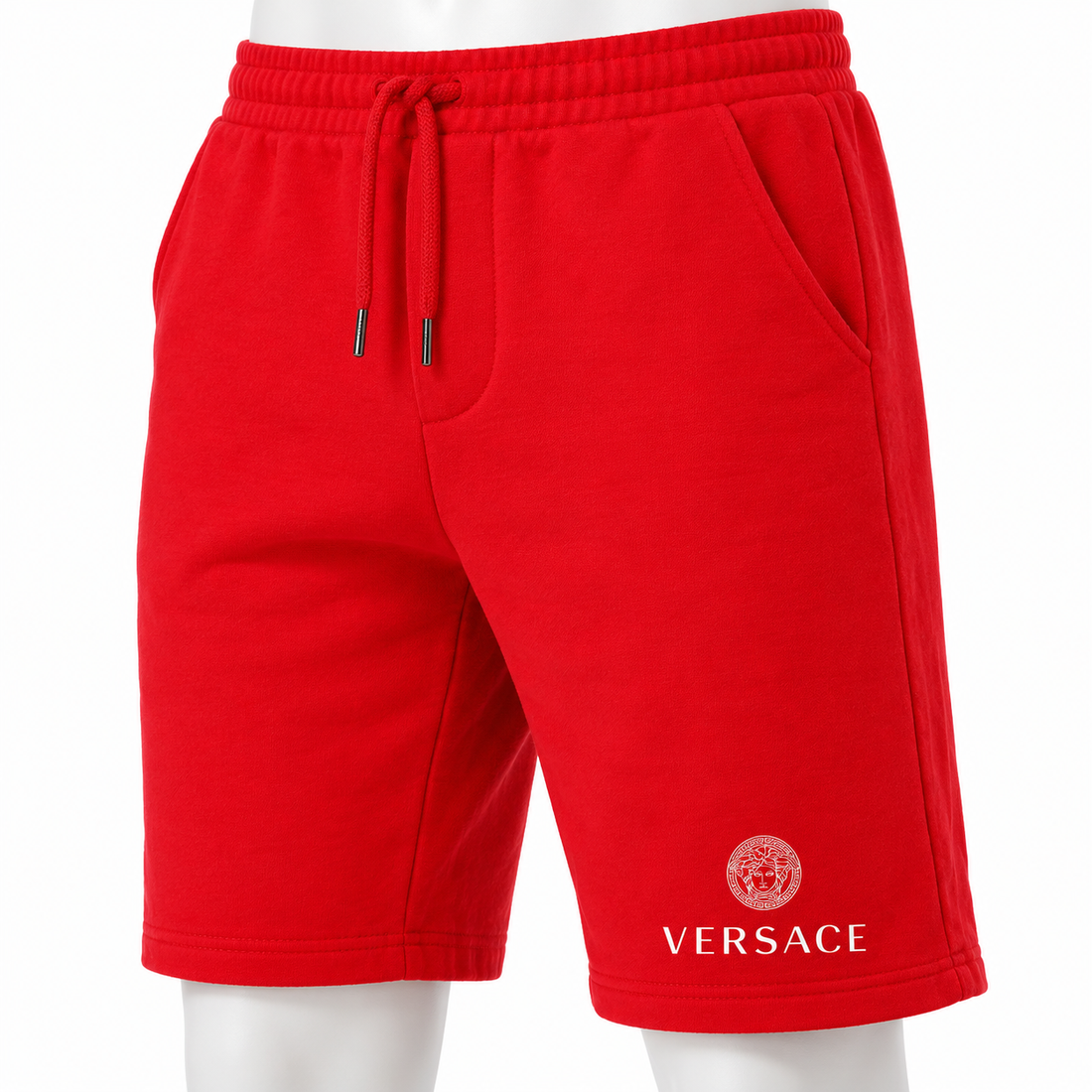 Men's Versace Athletic Fleece Shorts | Color: Red | Image 5