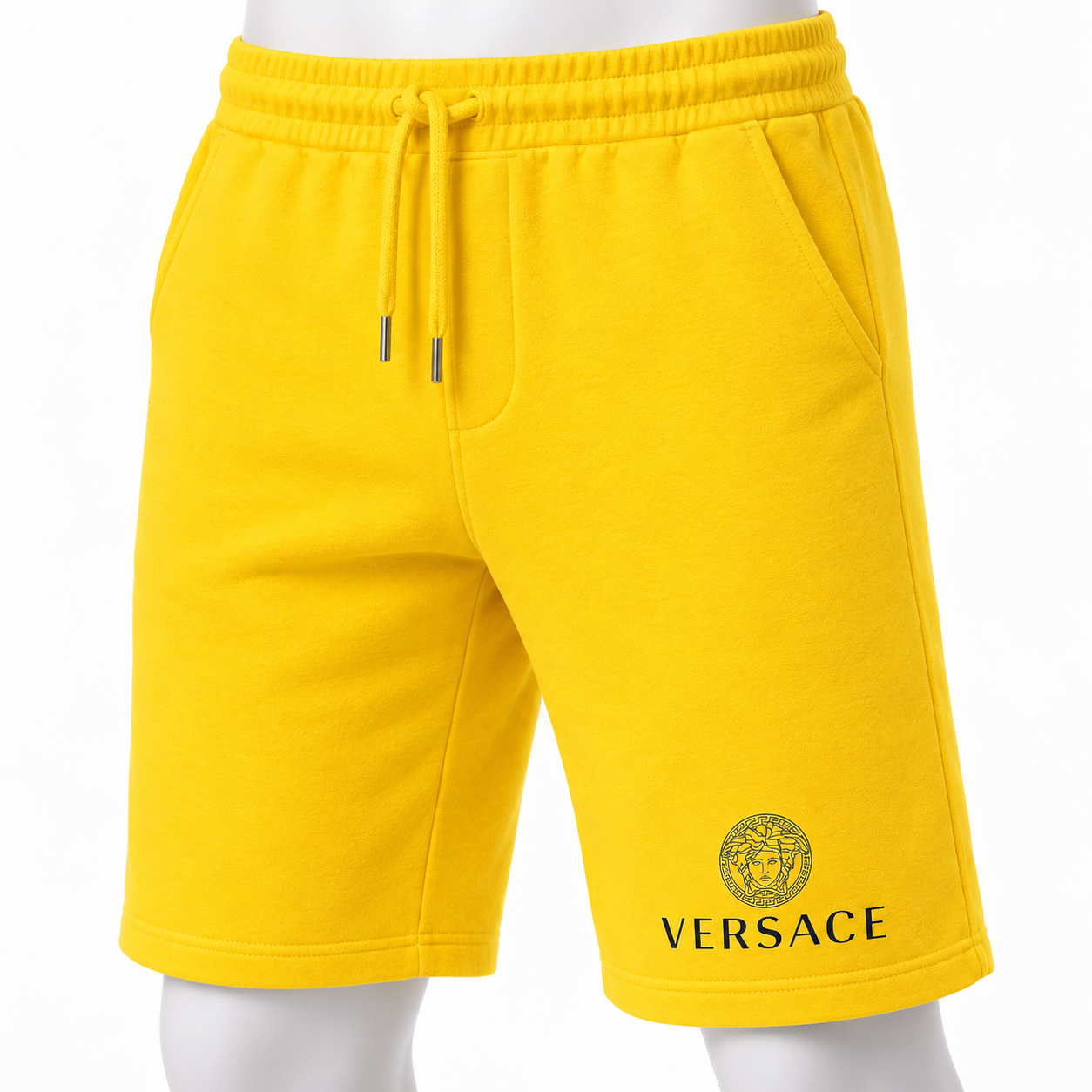 Men's Versace Athletic Fleece Shorts | Color: Yellow | Image 5
