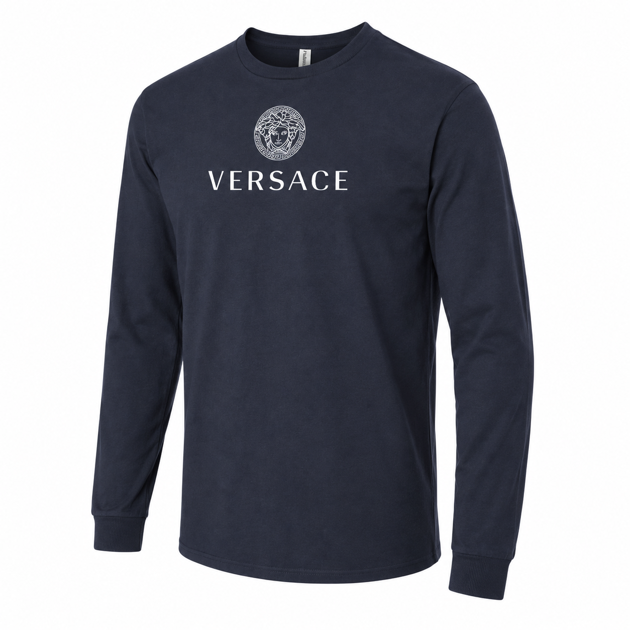 Men's Versace Cotton Long Sleeve T-Shirt | Color: navy | Image 4