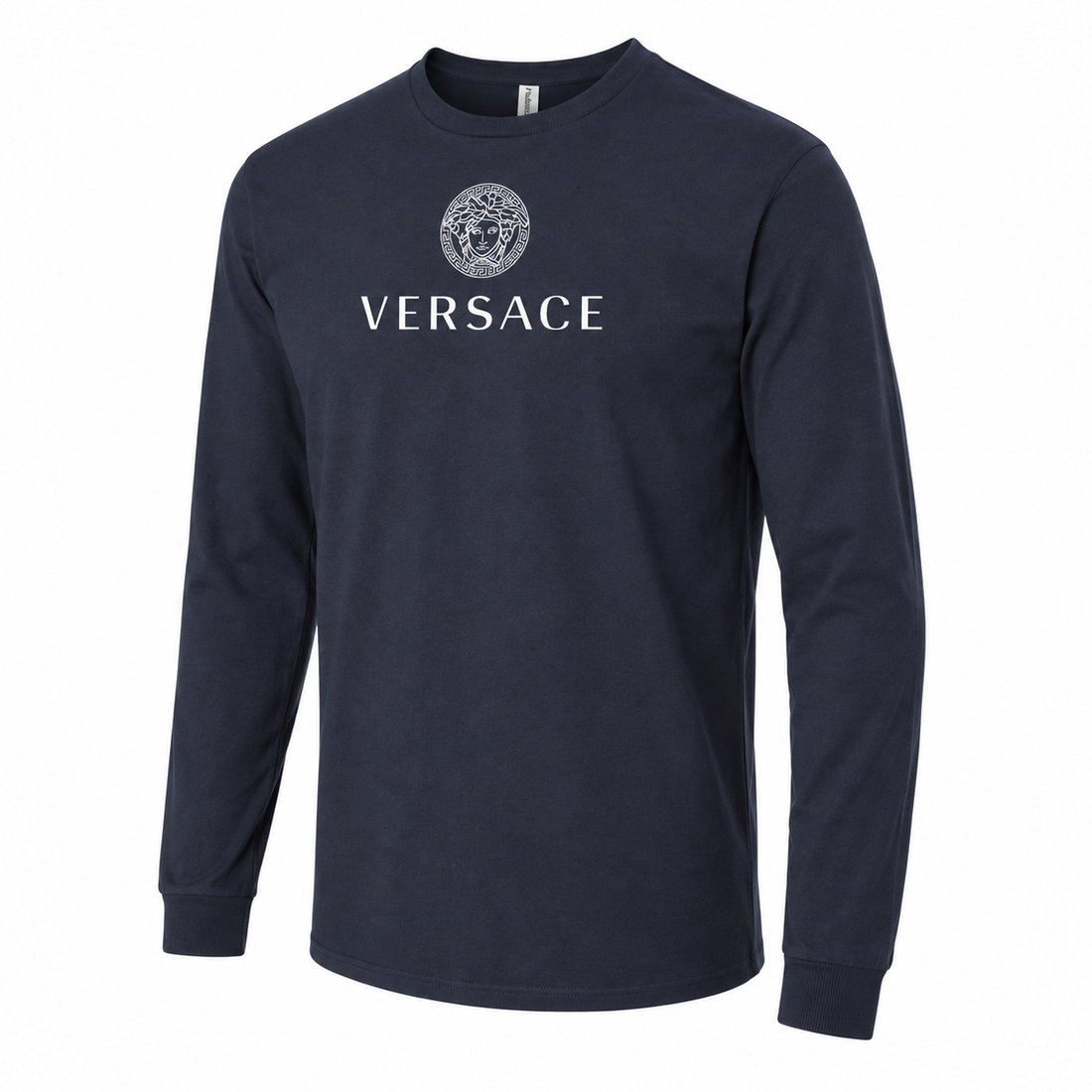 Men's Versace Cotton Long Sleeve T-Shirt | Color: navy | Image 4