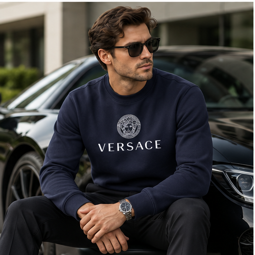 Men's Versace Crewneck Sweatshirt | Color: Navy | Image 4