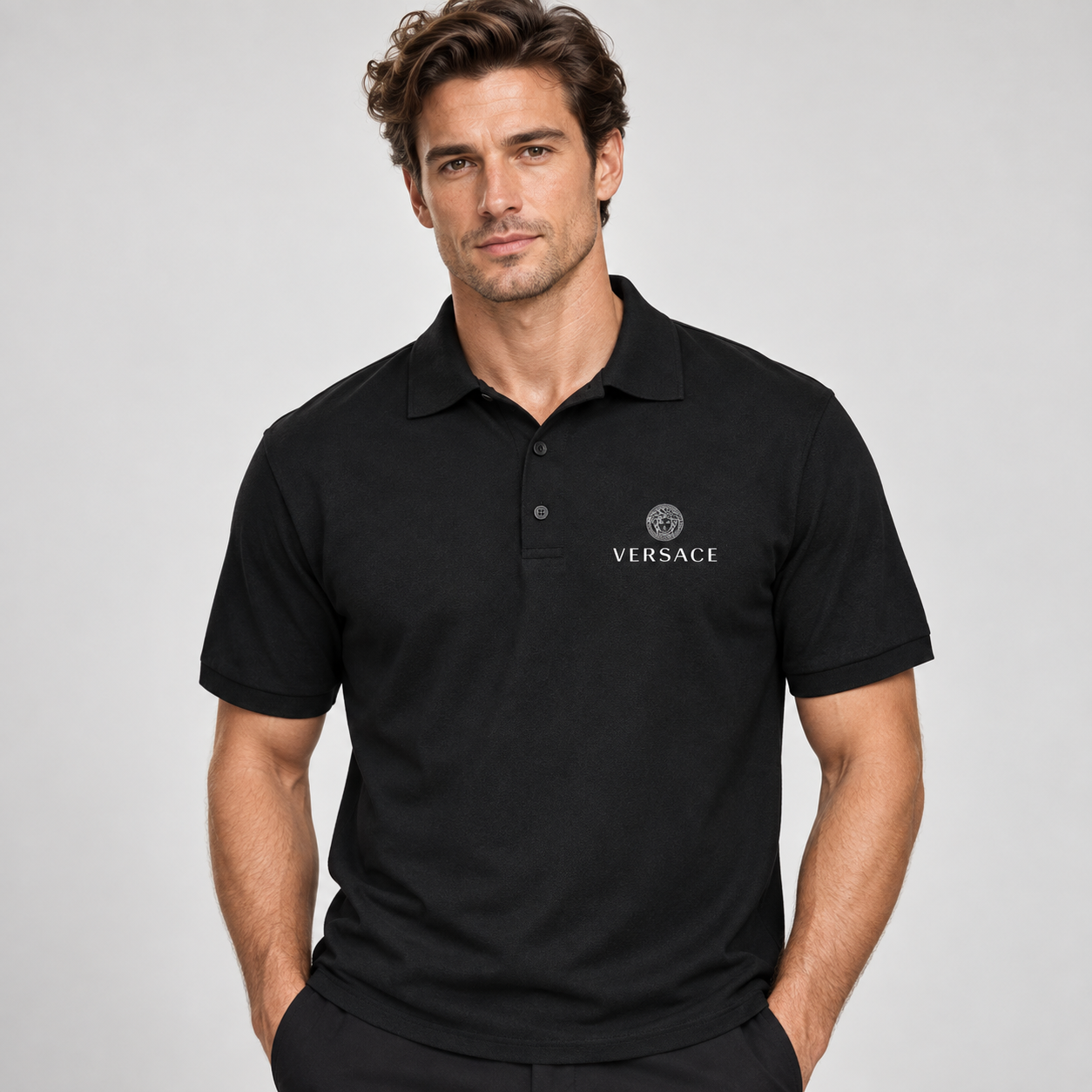 Men's Versace Dry Blend Polo | Color: Black | Image 2