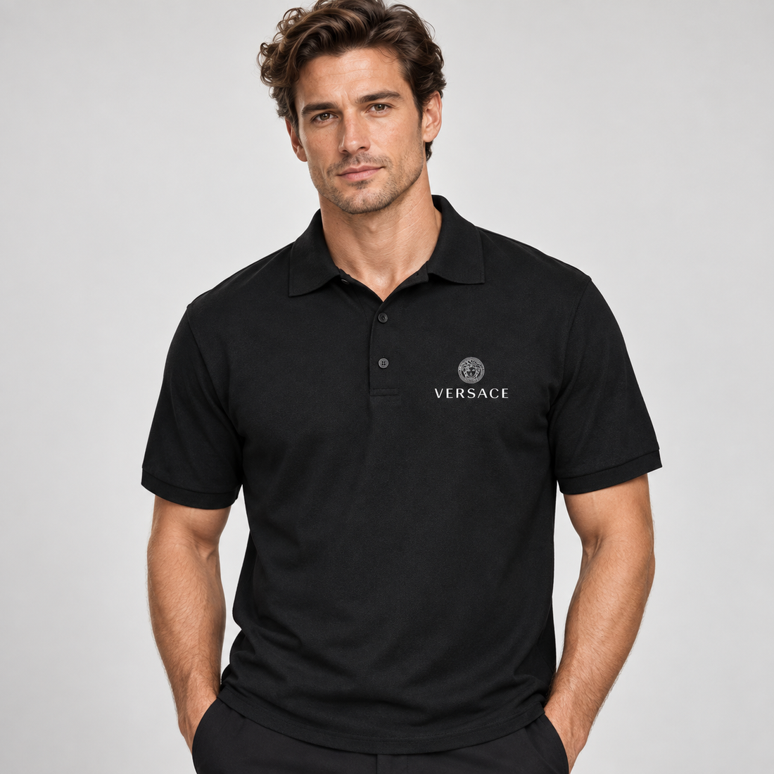 Men's Versace Dry Blend Polo | Color: Black | Image 2